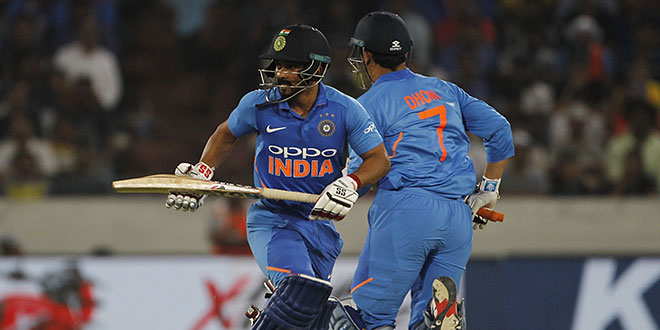 Jadhav, Dhoni star in India's six-wicket win over Australia